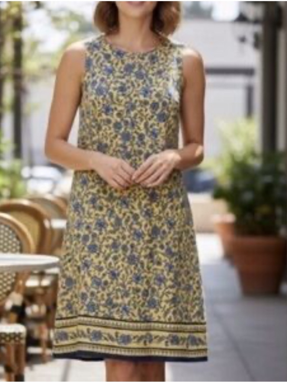 J. Jill Love Linen Yellow Floral Mini/Knee Length Sleeveless Dress - M